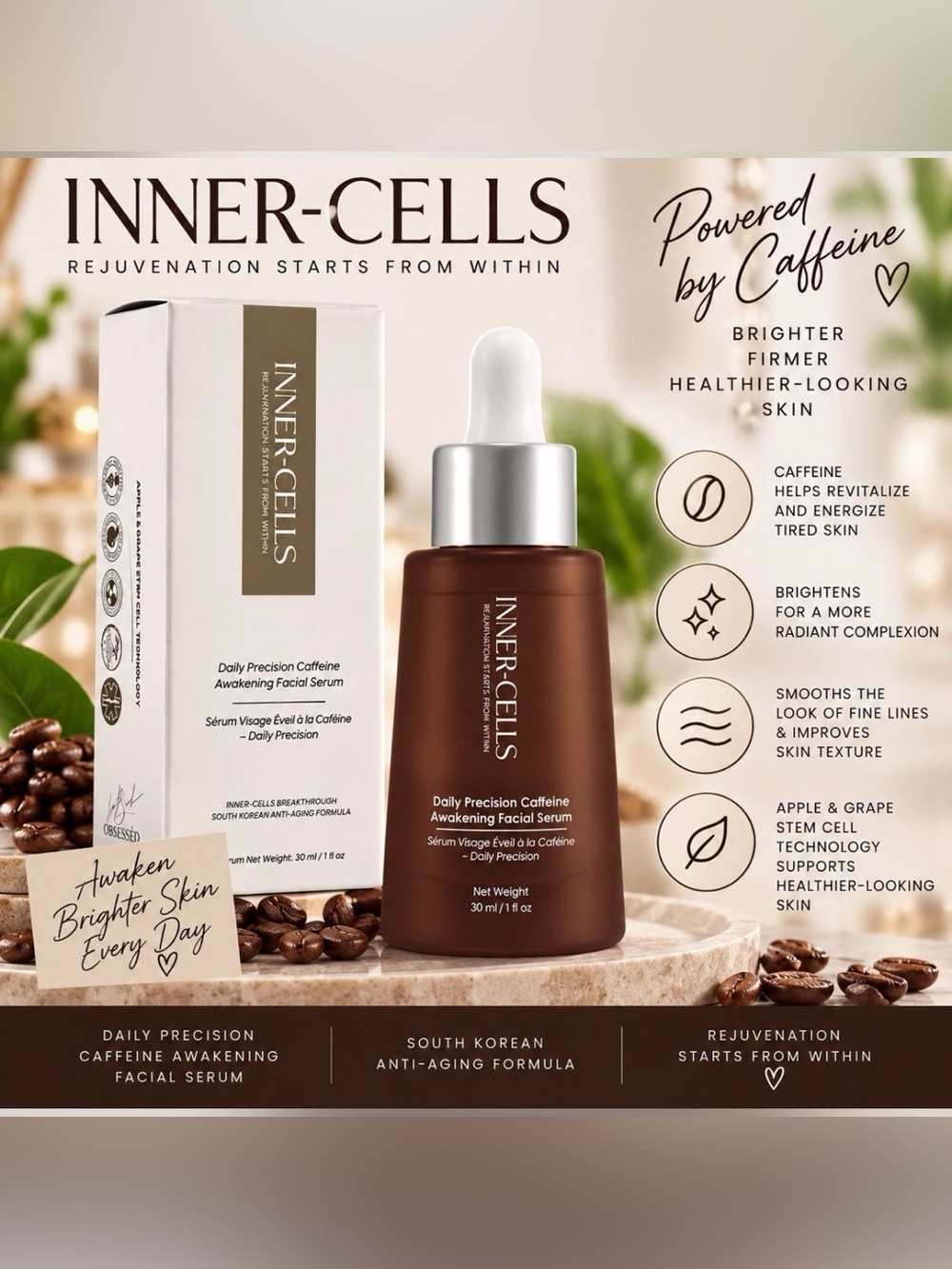 Inner-Cells Daily Precision Caffeine Awakening Facial Serum NWT